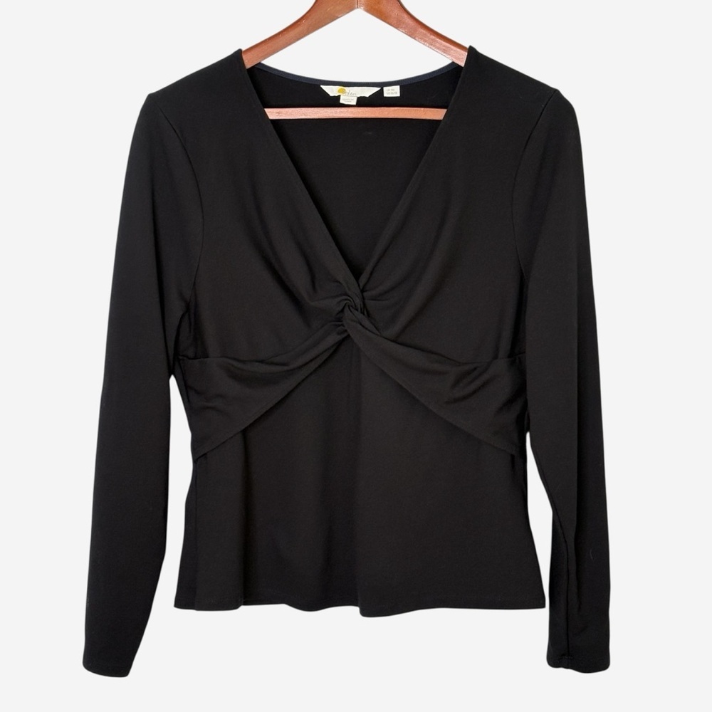Boden Black Twist-Front Long Sleeve Top
